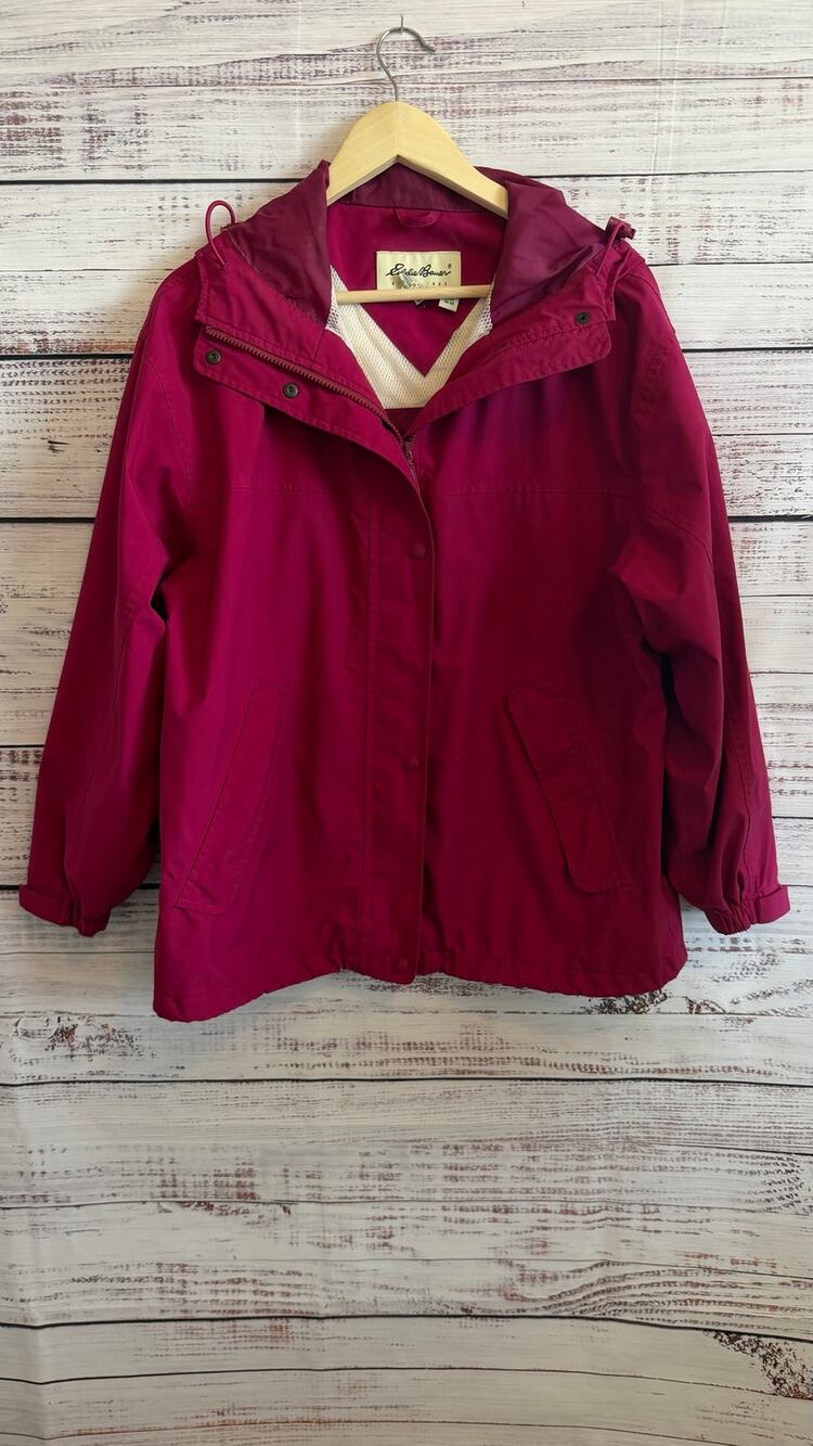 Eddie Bauer Women's Gor-Tex hooded rain jacket parka magenta pink size medium